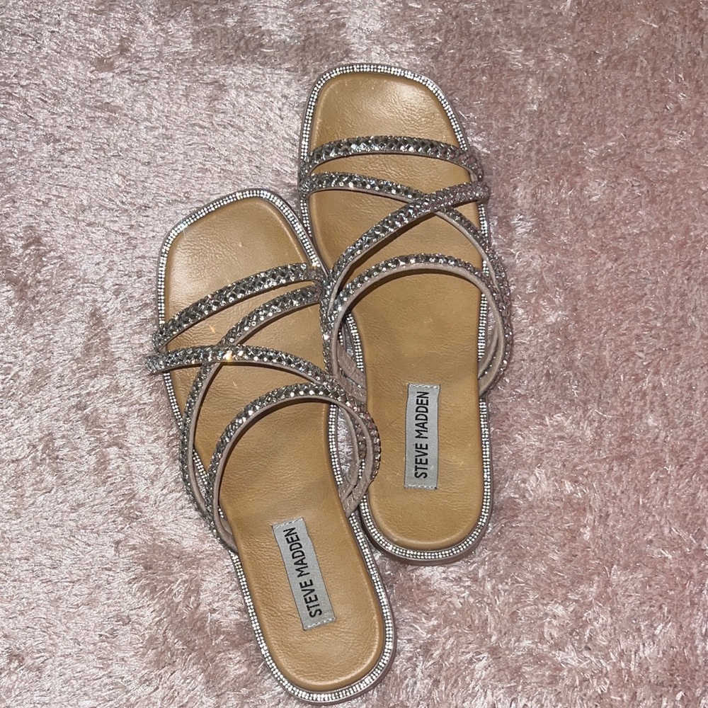 Steve Madden Silver and Tan Women's Sandals